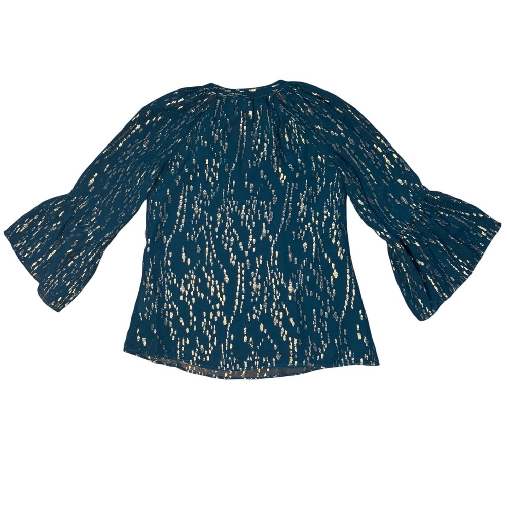 Lilly Pulitzer Matilda Silk Turquoise Metallic Fish Print Fairy Victorian Top XS - Picture 10 of 10